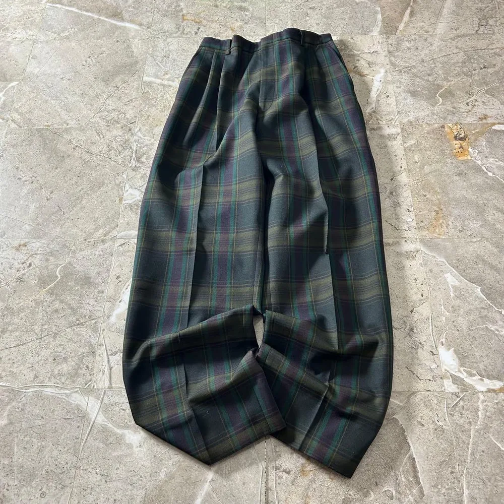 90s Vintage Blackwatch Check Wide Slacks
