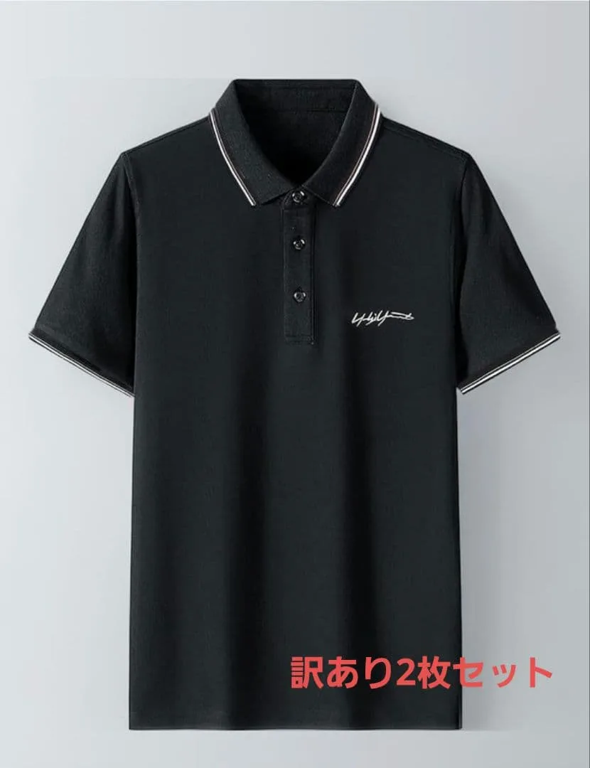 ポロシャツ メンズ 半袖 薄手 おしゃれ カジュアル ブラック XL 2点セット
