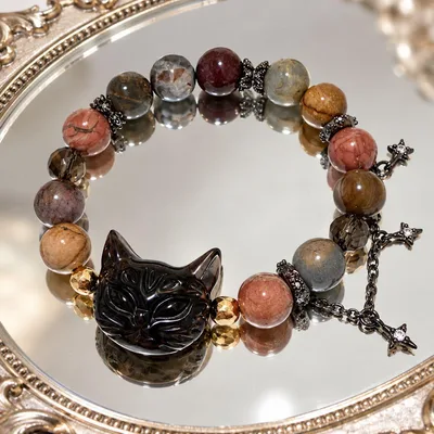スモーキークォーツの猫さんブレスレット