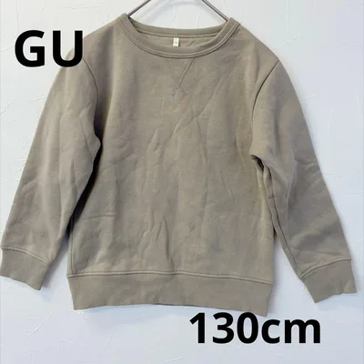 GU キッズ 長袖 トレーナー カーキ 130cm クルーネック裏起毛