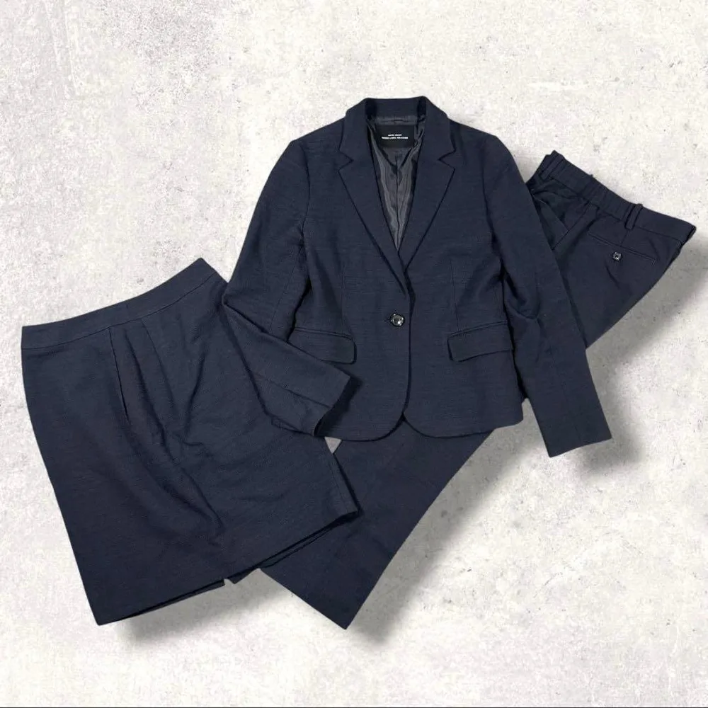 グリーンレーベルリラクシング スーツ 3点 ストレッチ パンツ スカート 紺 S
