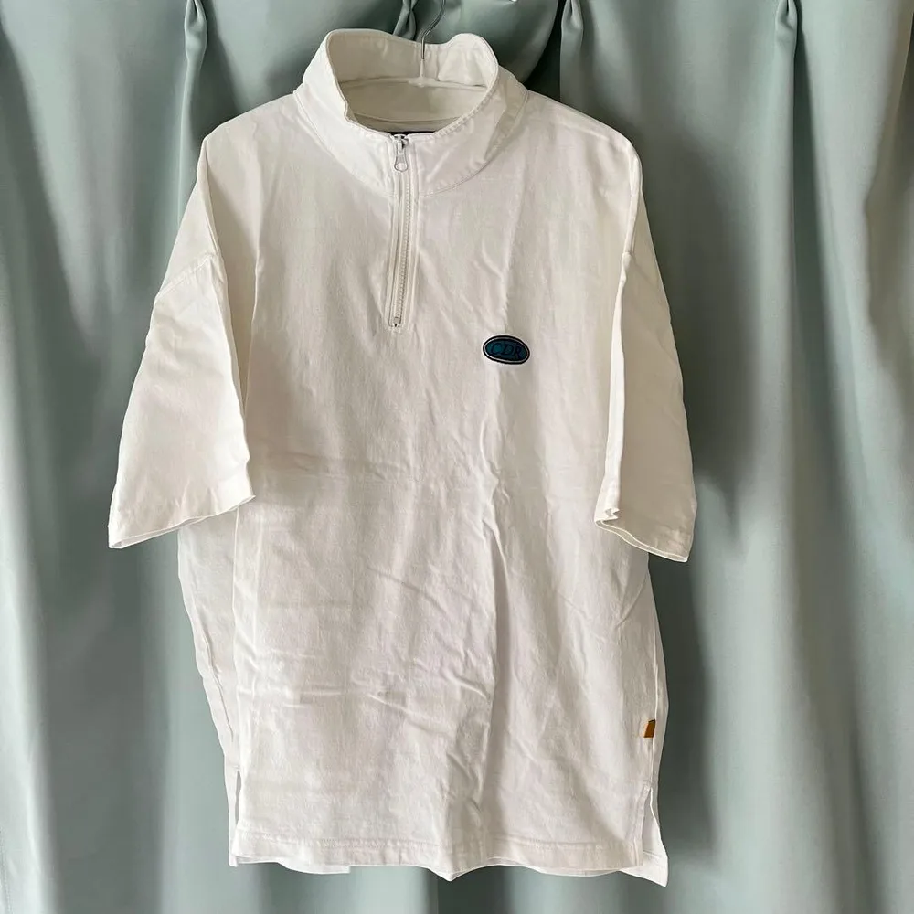 MONO-MART ハーフジップ ワッペンロゴ刺繍 ビッグシルエット半袖Tシャツ