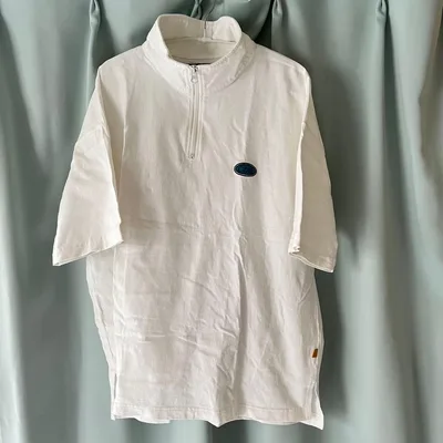 MONO-MART ハーフジップ ワッペンロゴ刺繍 ビッグシルエット半袖Tシャツ
