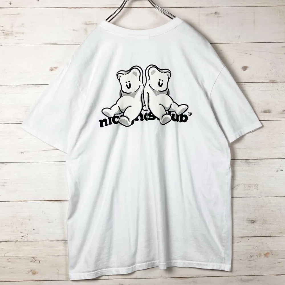 ナイスゴーストクラブ 半袖Tシャツ ロゴプリント スマイル刺繍 クマ 白 S