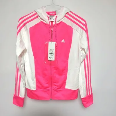 adidas レディース フード付きジャージ ホワイト/ピンク M