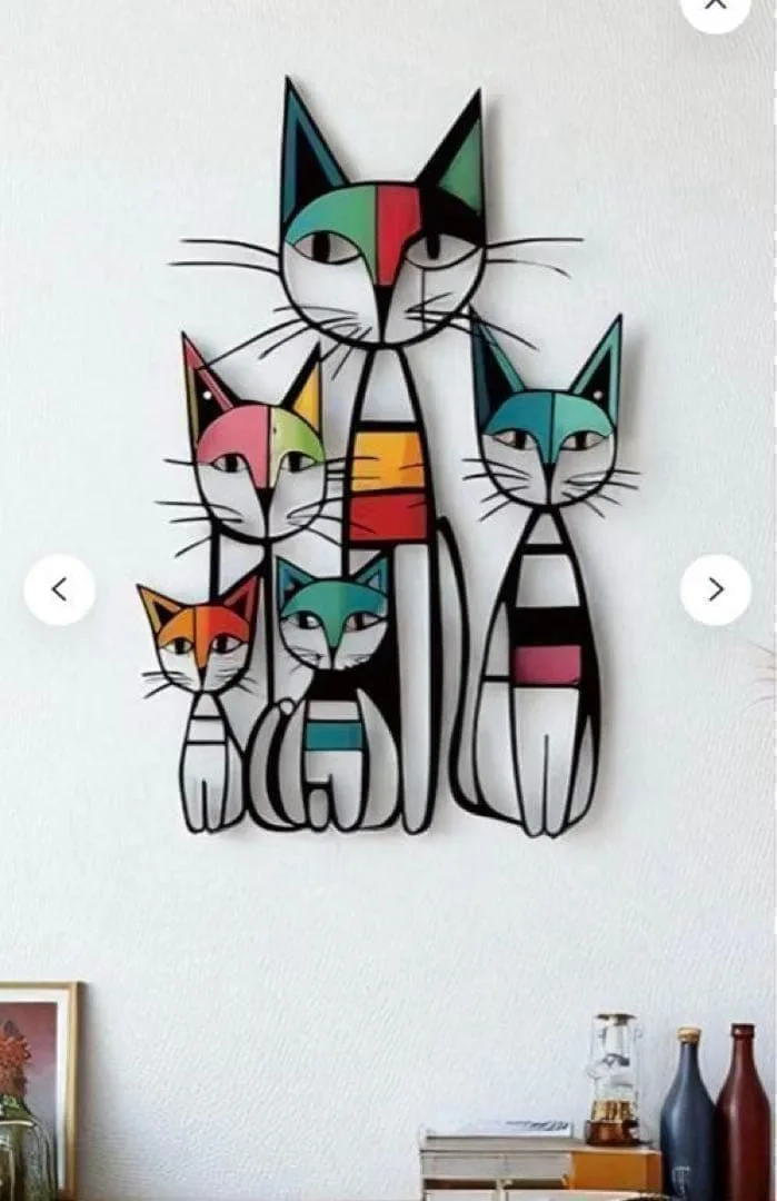 新品 カラフルな猫の壁飾り 20cm x 30cm