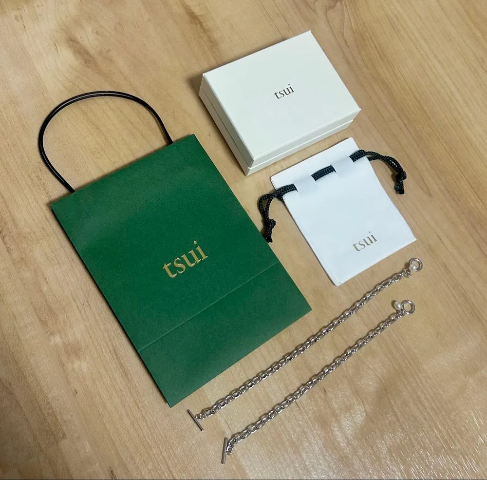 tsui リンクチェーンパールブレスレット シルバー S M セット