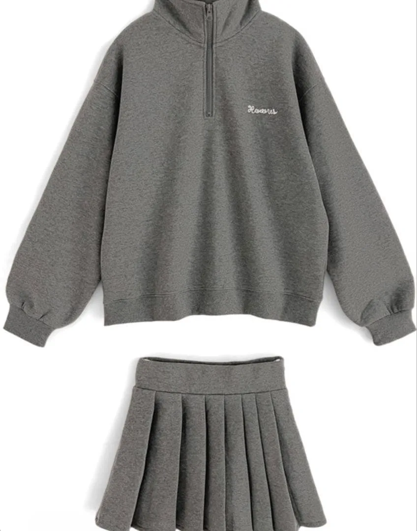 GRL ジップトップス&スカート スウェットセットアップ チャコール