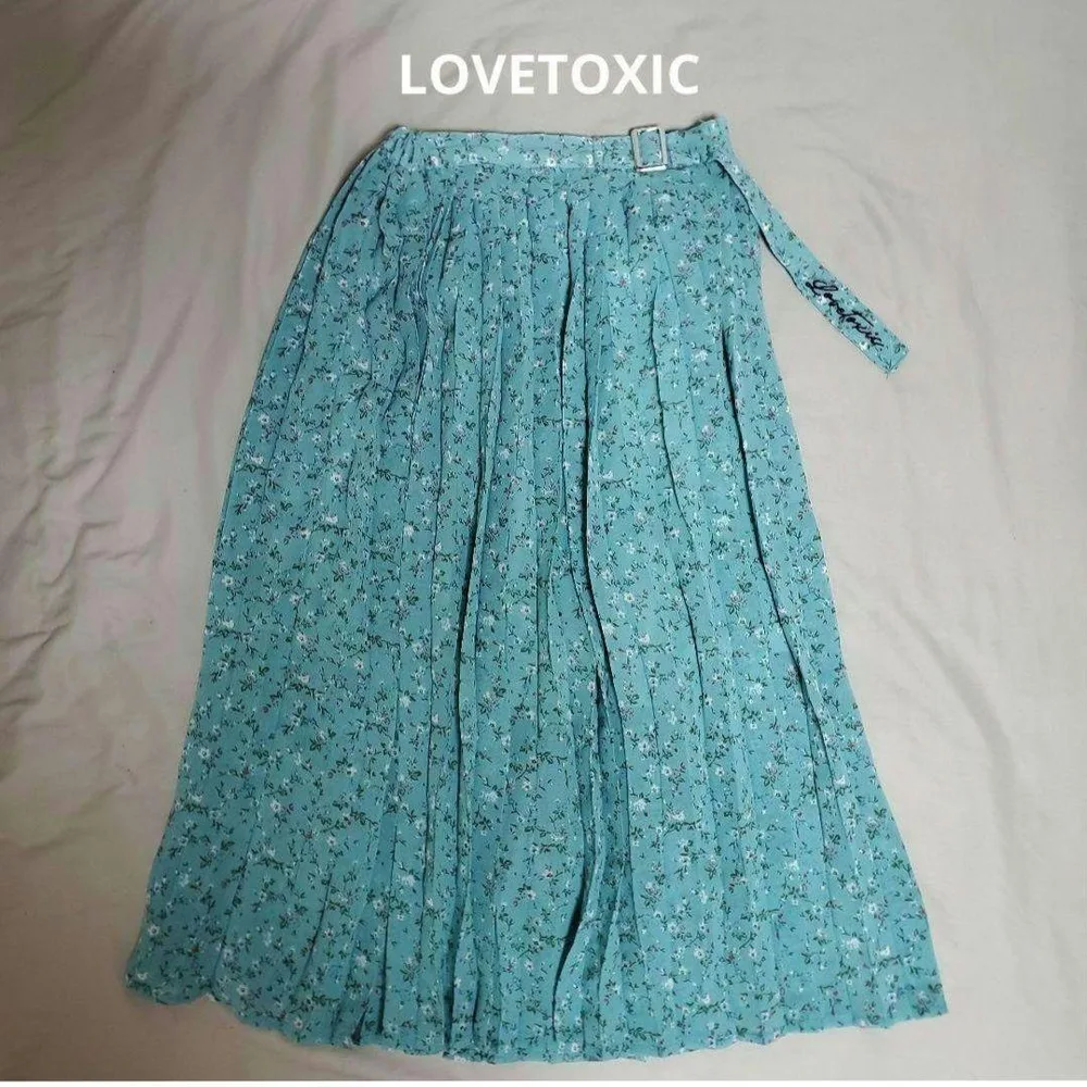 【美品】LOVETOXIC 花柄プリーツスカート 140 ラブトキ グリーン