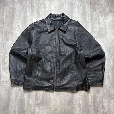 古着 本革 短丈 ブルゾン レザージャケット ブラック XL相当 7287