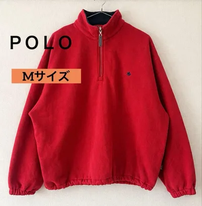 POLO ハーフジップ フリース 赤 M 刺繍ロゴ
