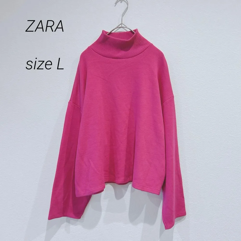 ザラ ZARA モックネックニット ピンク 無地