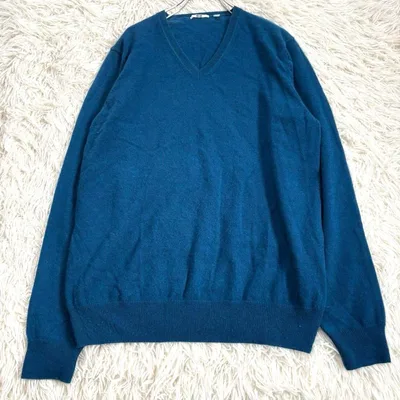 y8996 良品✨ユニクロ カシミア100%長袖ニット セーター L 青 綺麗め