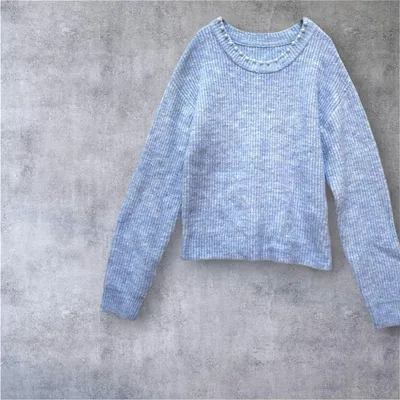 【シフォネリー】長袖ニット セーター リブ 上品 通勤 パール ブルー 36