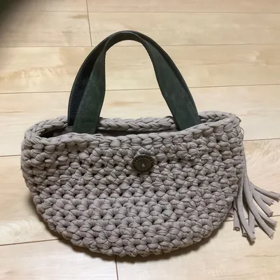 ハンドメイドベージュ かごバッグ