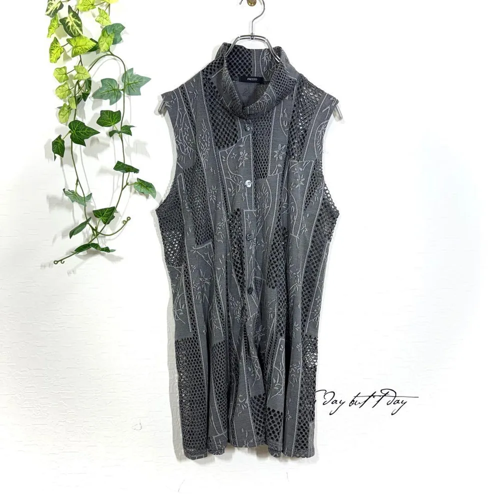 PREZZO 花柄 レース ノースリーブ ロング ベスト チュニック M-L
