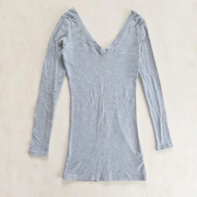 Sa Lady 長袖 モダンVネックTシャツ カットソー グレー S相当