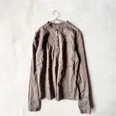 【無印良品】長袖ブラウス(M)フリルネック ブラウン トップス 綿100%