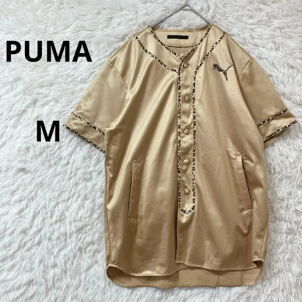 PUMA プーマ ベースボールシャツ ゴールド レオパード 豹柄 M 日本製