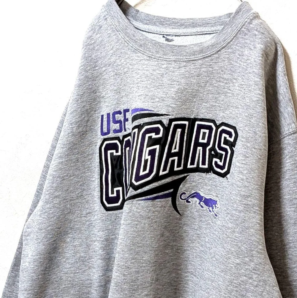 CIスポーツ USFクーガーズ 刺繍 スウェットトレーナー グレー灰色 古着