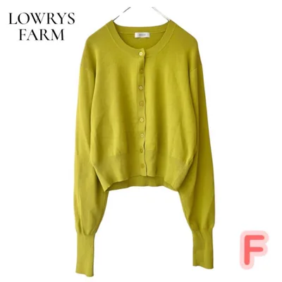 LOWRYS FARM ライムグリーン ニットカーディガン F ショート丈