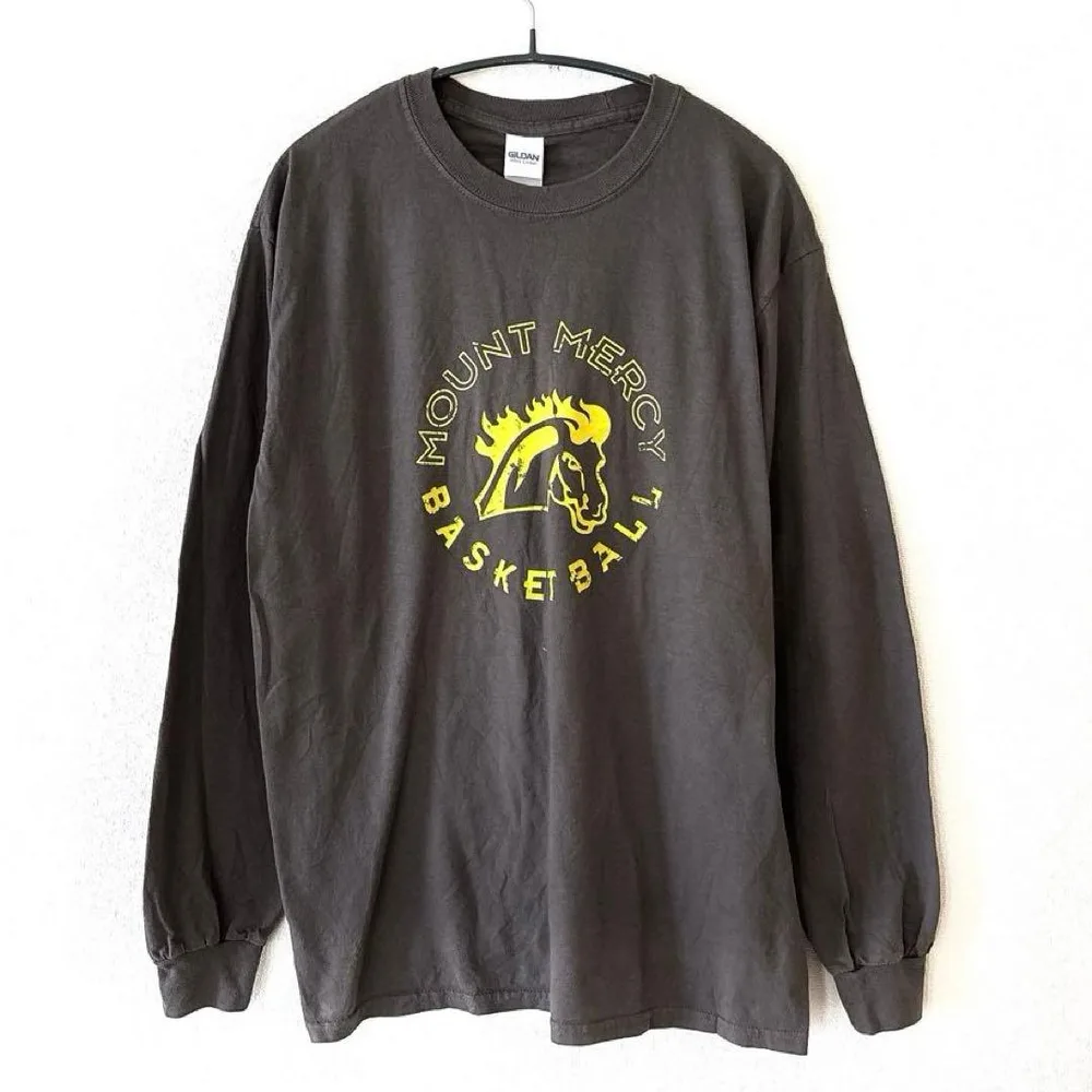 ギルダン 長袖Tシャツ クルーネック 長袖 プリント M 灰 綿 ユニセックス