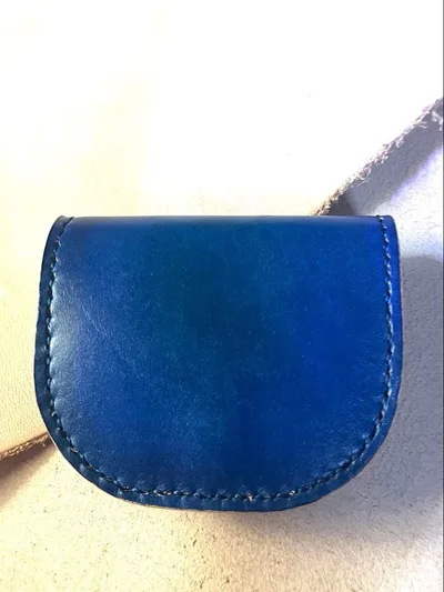 ハンドメイド 本革 コインケース ブルー