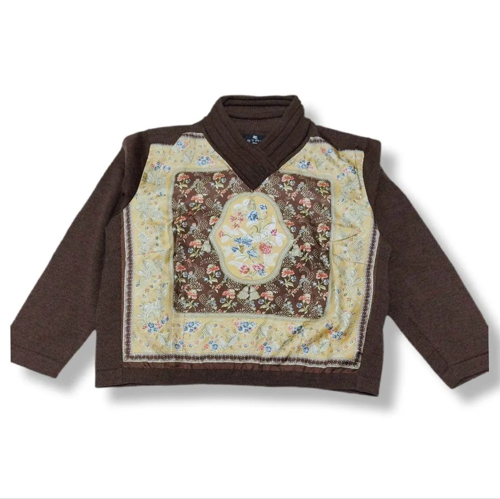 美品 ETRO エトロ スカーフ柄 ニット セーター ウール シルク 48