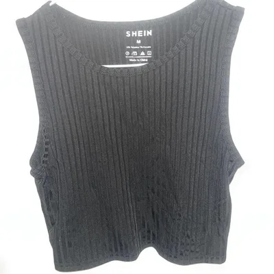 SHEIN リブニット ノースリーブ トップス ブラック Mサイズ