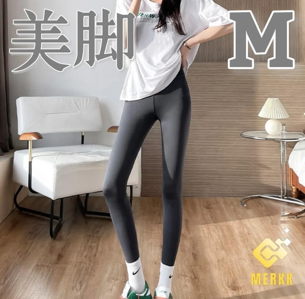 ☆レギンス M グレイ ハイウエスト スパッツ 九分丈 スリム パンツ