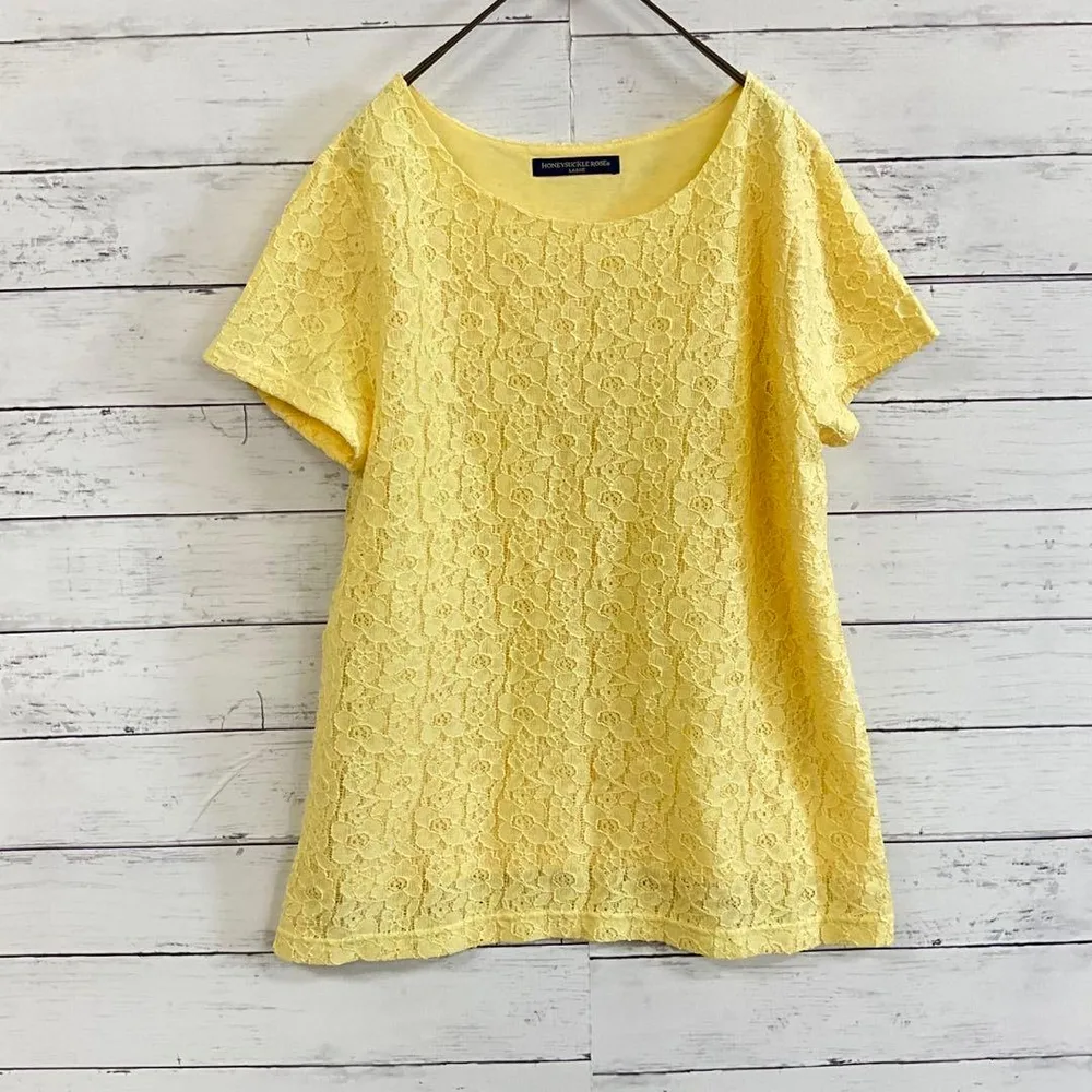 HONEYSUCKLE ROSE レース✨Tシャツ Lサイズ 黄色 花柄 夏