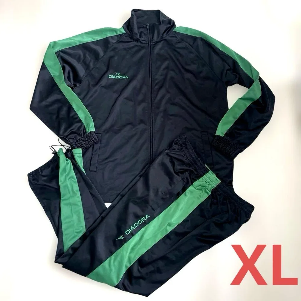DIADORA ジャージ 上下 ブラック グリーン スポーツ トレーニング XL