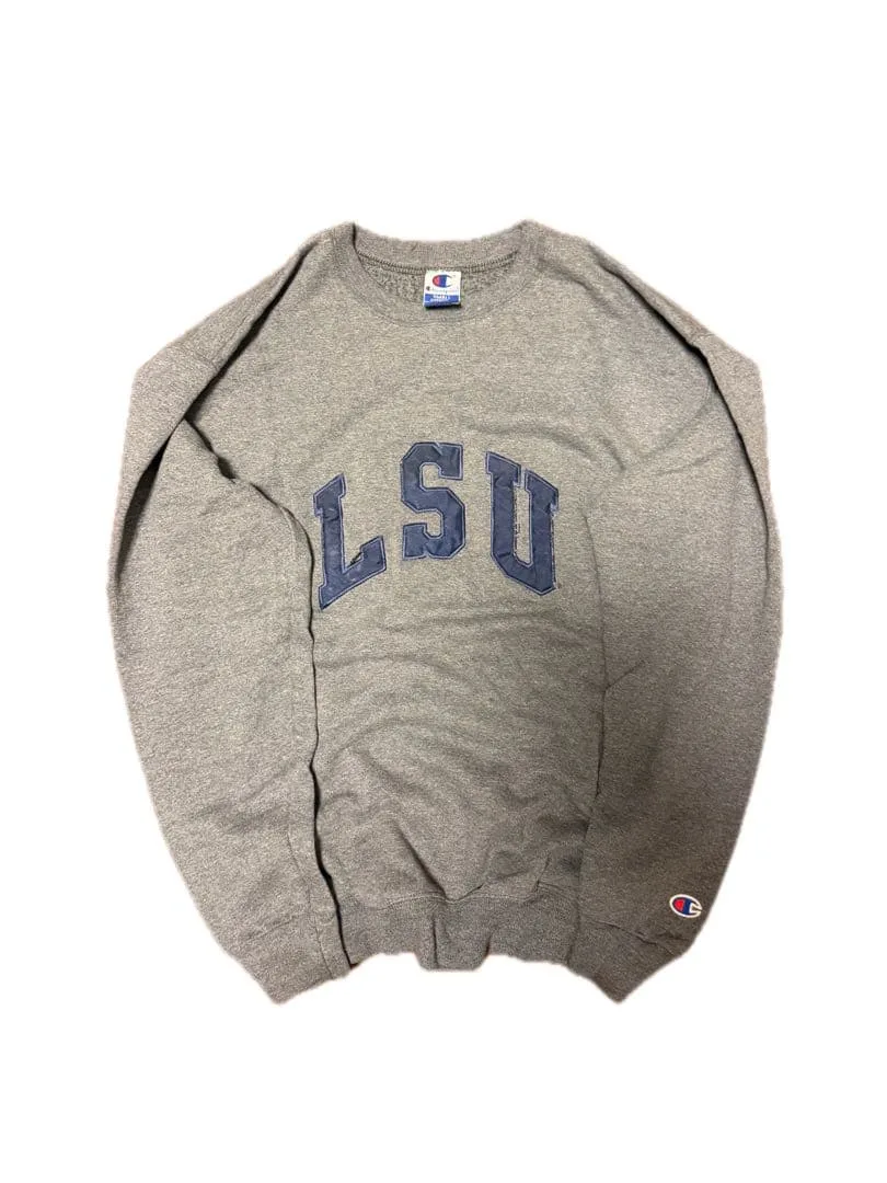 【Champion】カレッジロゴ ワッペンスウェット LSU 霜降りグレー S