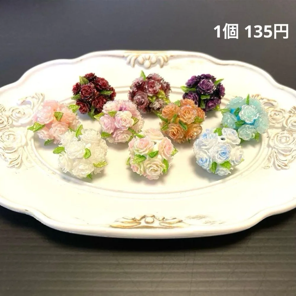カスタムボールペン ビーズ 葉っぱ付きカラフル薔薇ファンシービーズ