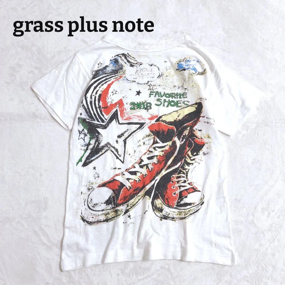グラスプラスノート Tシャツ プリント ラメ 綿 コットン100 薄手 L