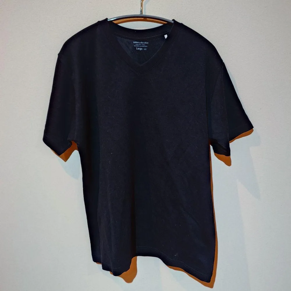 メンズ Vネック 半袖Tシャツ ブラック L 無地 ドライ