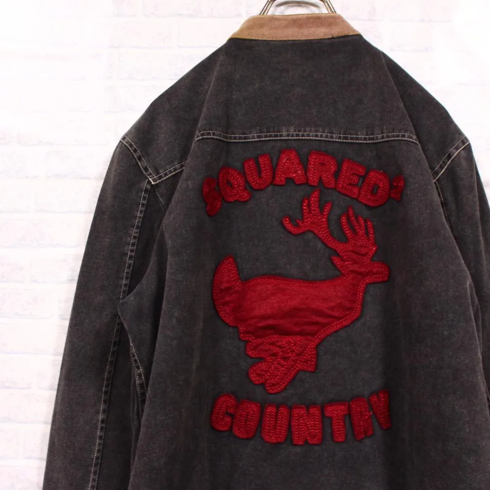 DSQUARED2 バックロゴ レザー切替 デニム ライダース ジャケット