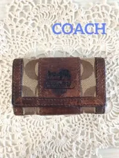ジャンク品 COACH キーケース シグネチャー ブラウン