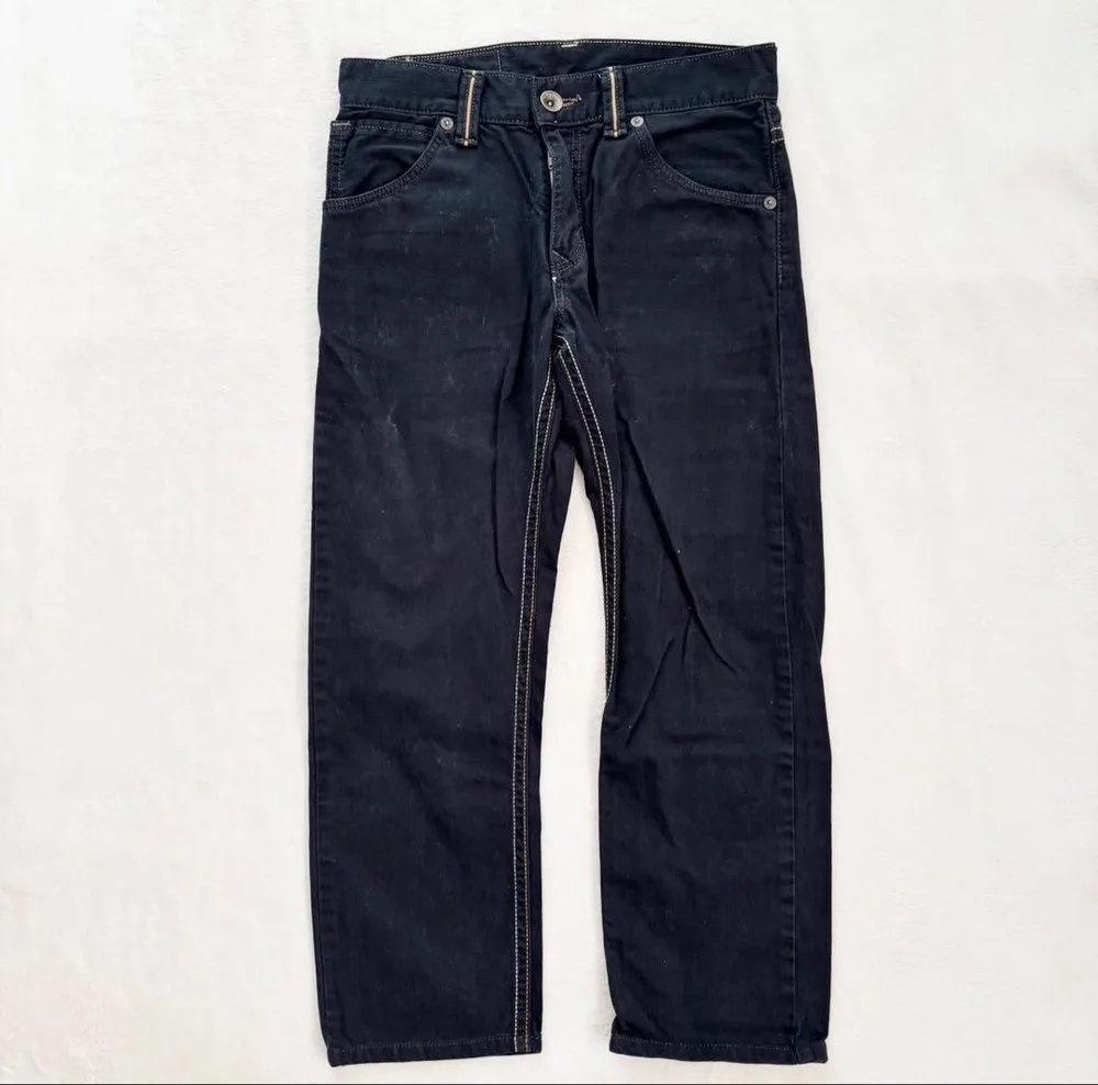 EDWIN エドウィン デニムパンツ 30インチ 黒 レザー切替 ジップ