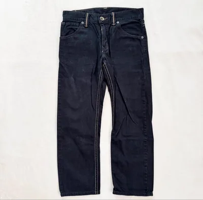 EDWIN エドウィン デニムパンツ 30インチ 黒 レザー切替 ジップ