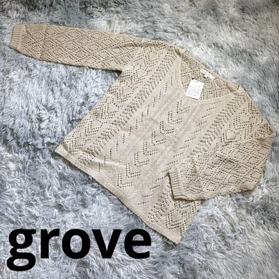 grove グローブ(M)新品タグ付き 長袖 ニット セーター ベージュ 薄茶