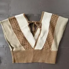 ⭐︎美品⭐︎ベージュとブラウンのVネックノースリーブニット