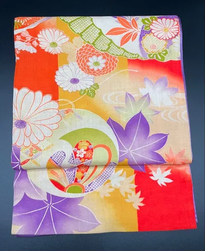 名古屋帯 洒落帯 高級 ♢ 正絹 アンティーク モスリン 花柄 草花 R430