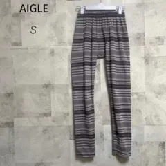 AIGLE エーグル【S】レギンス グレー ボーダー スポーツ 登山 アウトドア