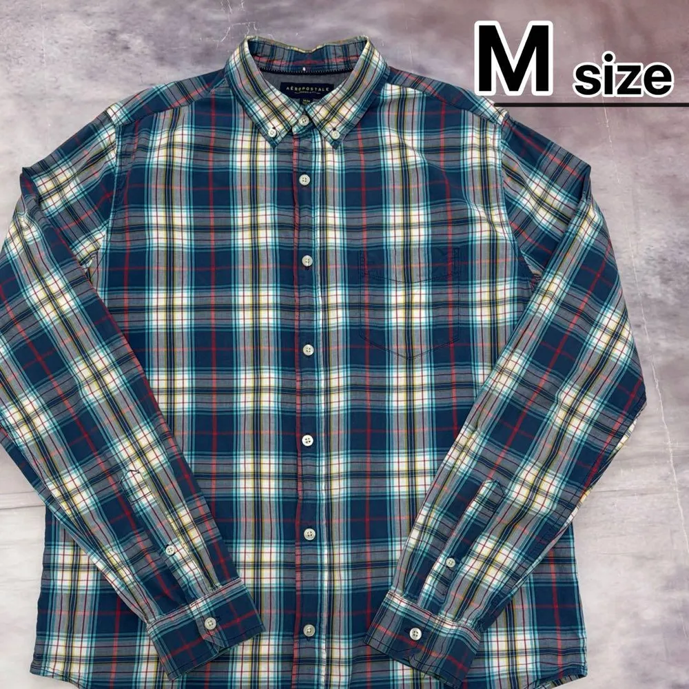 USA古着 長袖シャツ M ブルー 青 チェック柄 AEROPOSTALE