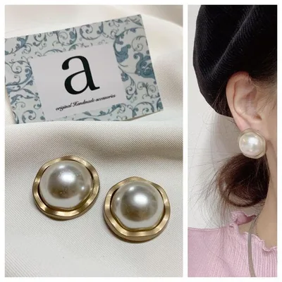 2325☺︎大ぶりパールとゴールドのヴィンテージ風ピアス☺︎