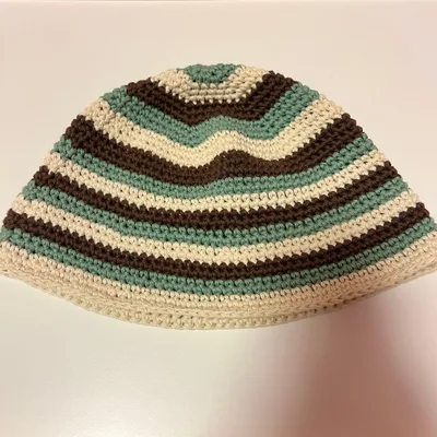 ハンドメイド クラッシャーハット茶色 青 クリーム