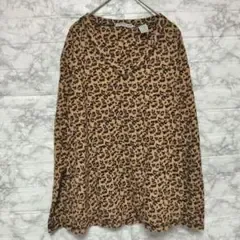 ホテルスパ カットソー ヒョウ柄 Vネック長袖 XL 茶黒 ポリエステル