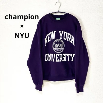 チャンピオン NYU プリント トレーナー スウェット パープル