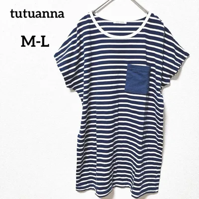 【チュチュアンナ】半袖チュニック ネイビー×ホワイト M-L ボーダー ゆったり